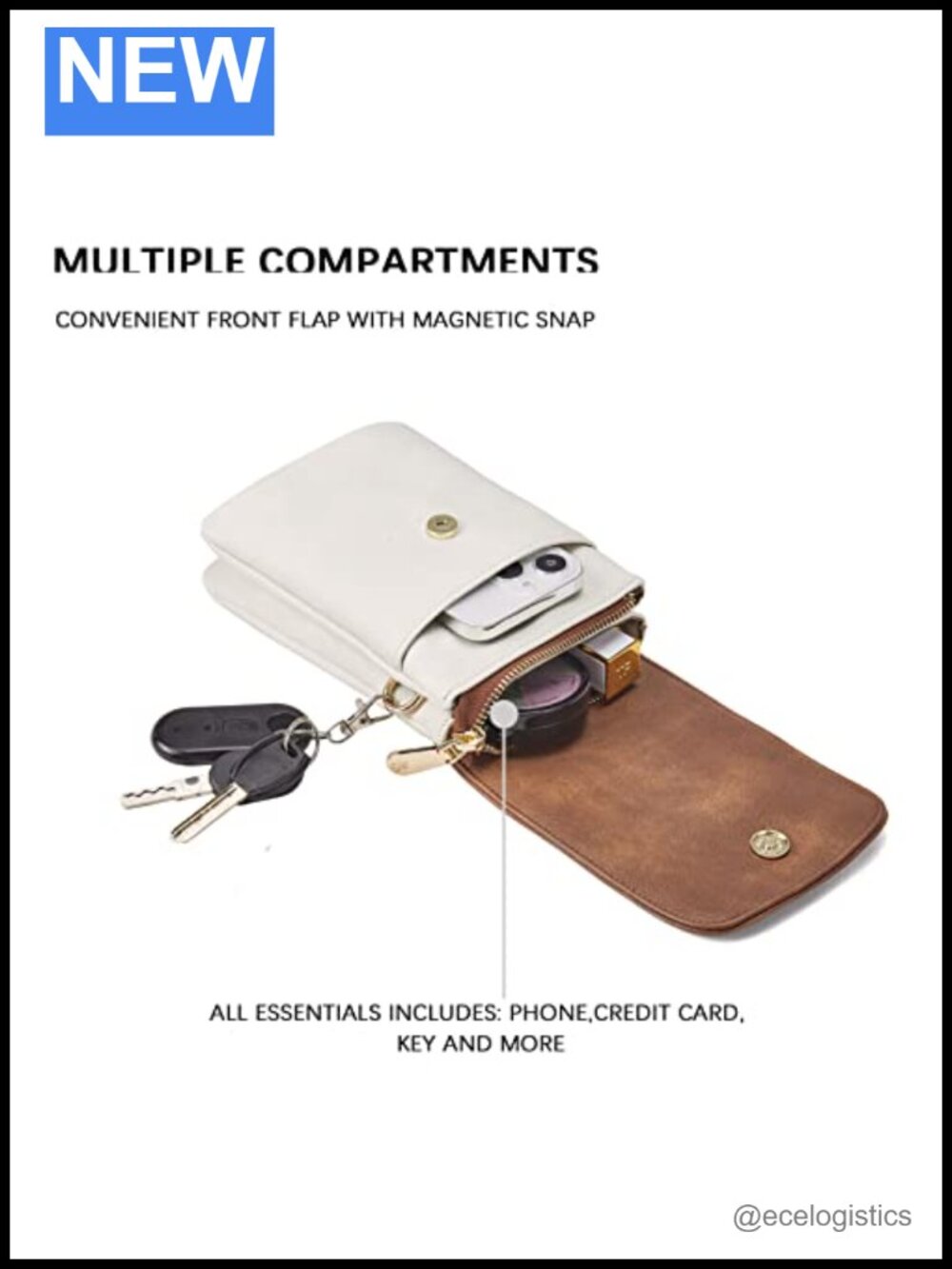 Vegan Leather Crossbody Bag with Phone Pocket Adjustable Strap - Picture 5 of 6
